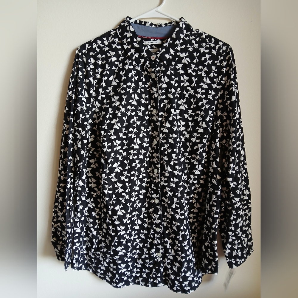 Charter Club  Button Down Blouse Bow Print Size 14W
